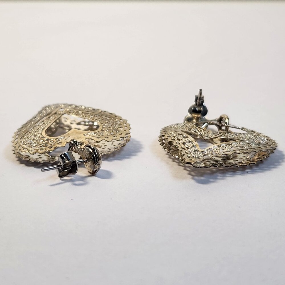 VTG NIB 3.48g 925 Retro "Puffed" Thin Silver Filigree Open Drop Stud Earrings - Picture 12 of 15